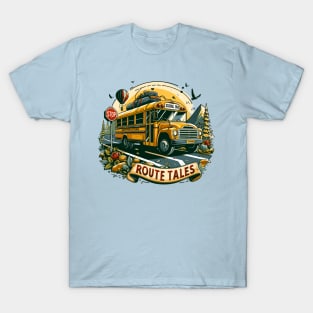 School Bus On An Adventurous Road Trip, Route Tales T-Shirt